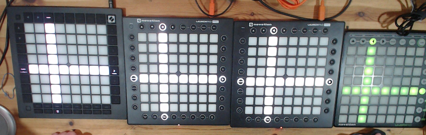 Four launchpads driven by the same microcontroller.