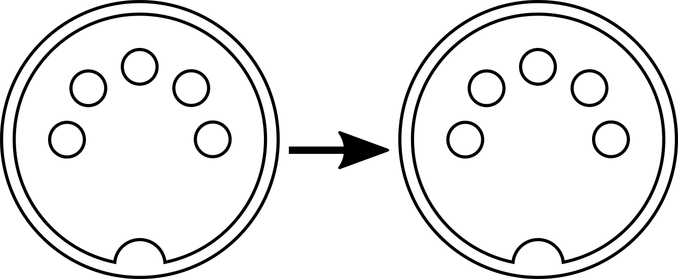 Image of MIDI connector connecting to quote normal unquote MIDI connector.